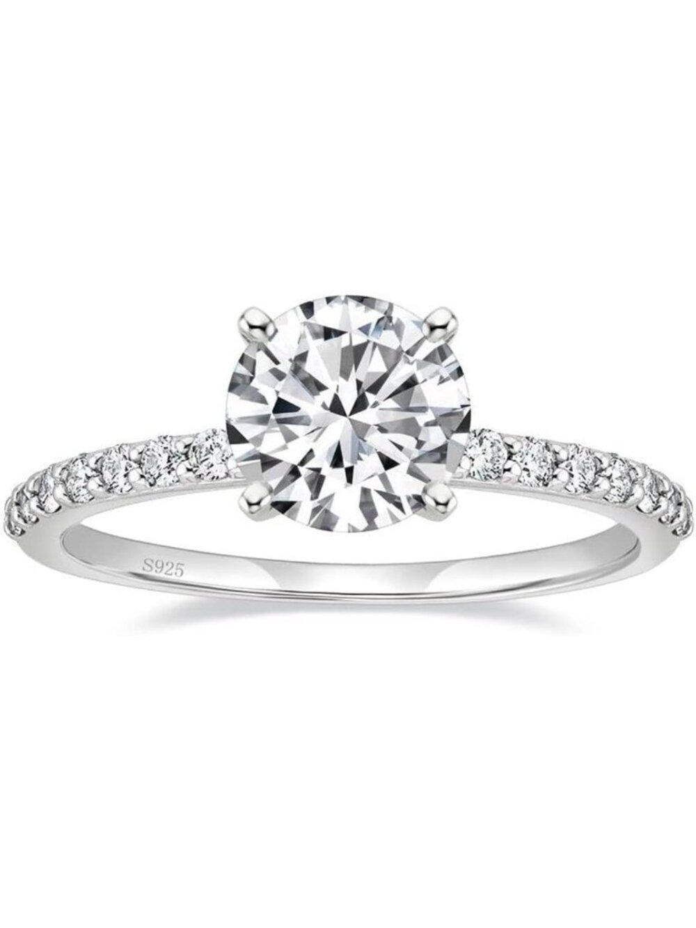 Elegant 925 Sterling Silver Engagement Ring for Women, Round Cut, Size 3-13
